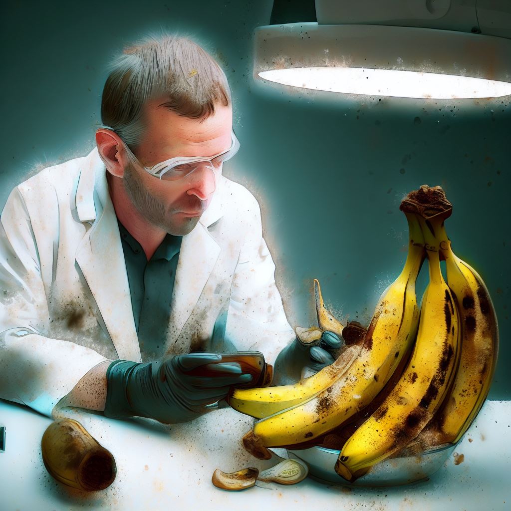 Scientist studying spoiled bananas.